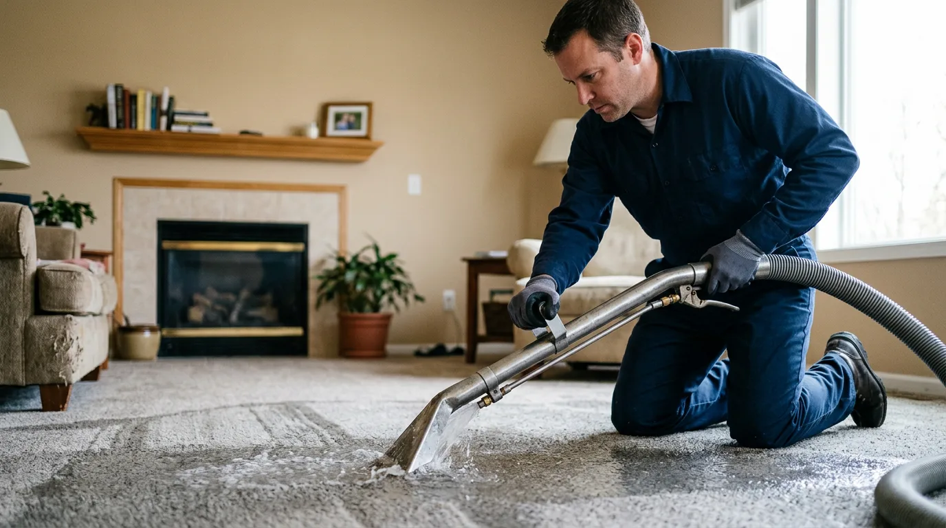 Water damage restoration technician working near Edgewood, IL
